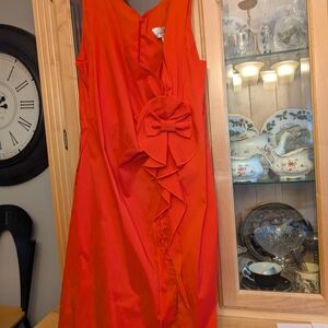 Chic Red Midi Dress with Bow Detail